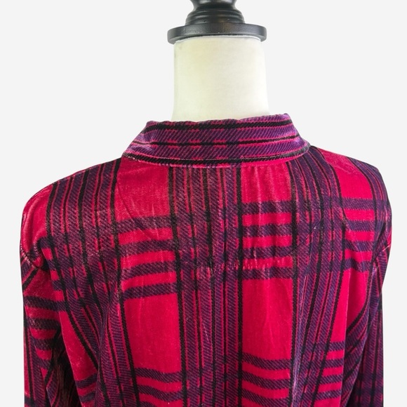 Soft Surroundings Velour Plaid Button Down Tunic Top Size L Long Sleeve - Picture 5 of 10